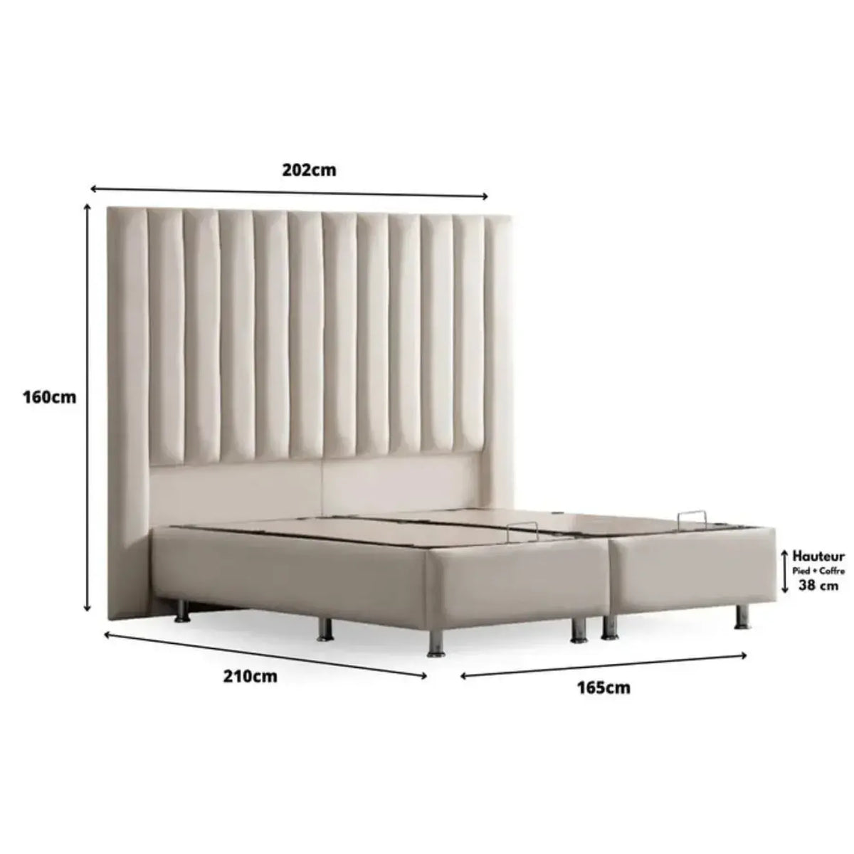 Lit Coffre ATHENA BLANC CASSE - Velours