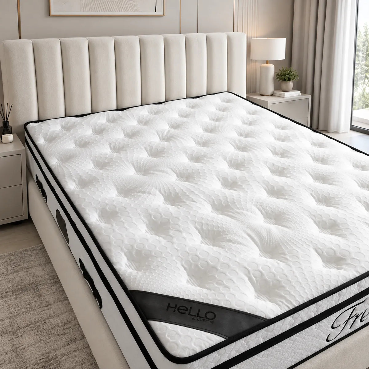 Lit Coffre ATHENA BLANC CASSE - Velours