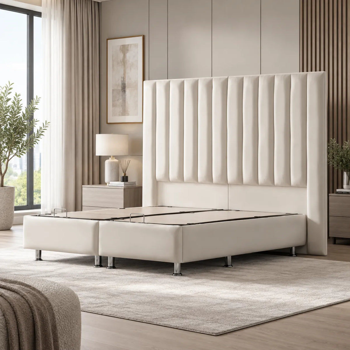 Lit Coffre ATHENA BLANC CASSE - Velours