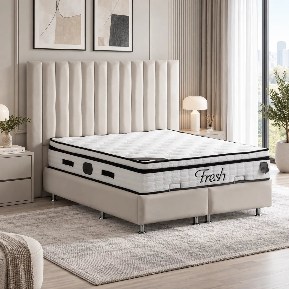 Lit Coffre ATHENA BLANC CASSE - Velours