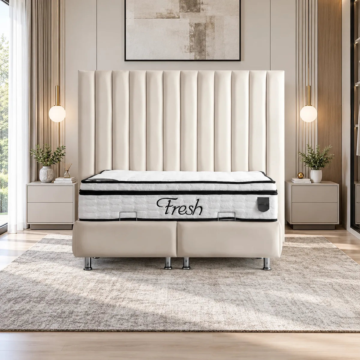 Lit Coffre ATHENA BLANC CASSE - Velours