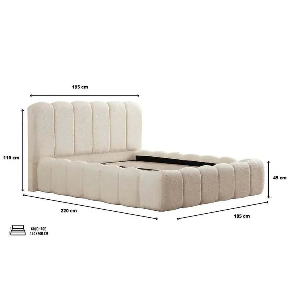 Lit Coffre Alya Chenille Blanc Cassé
