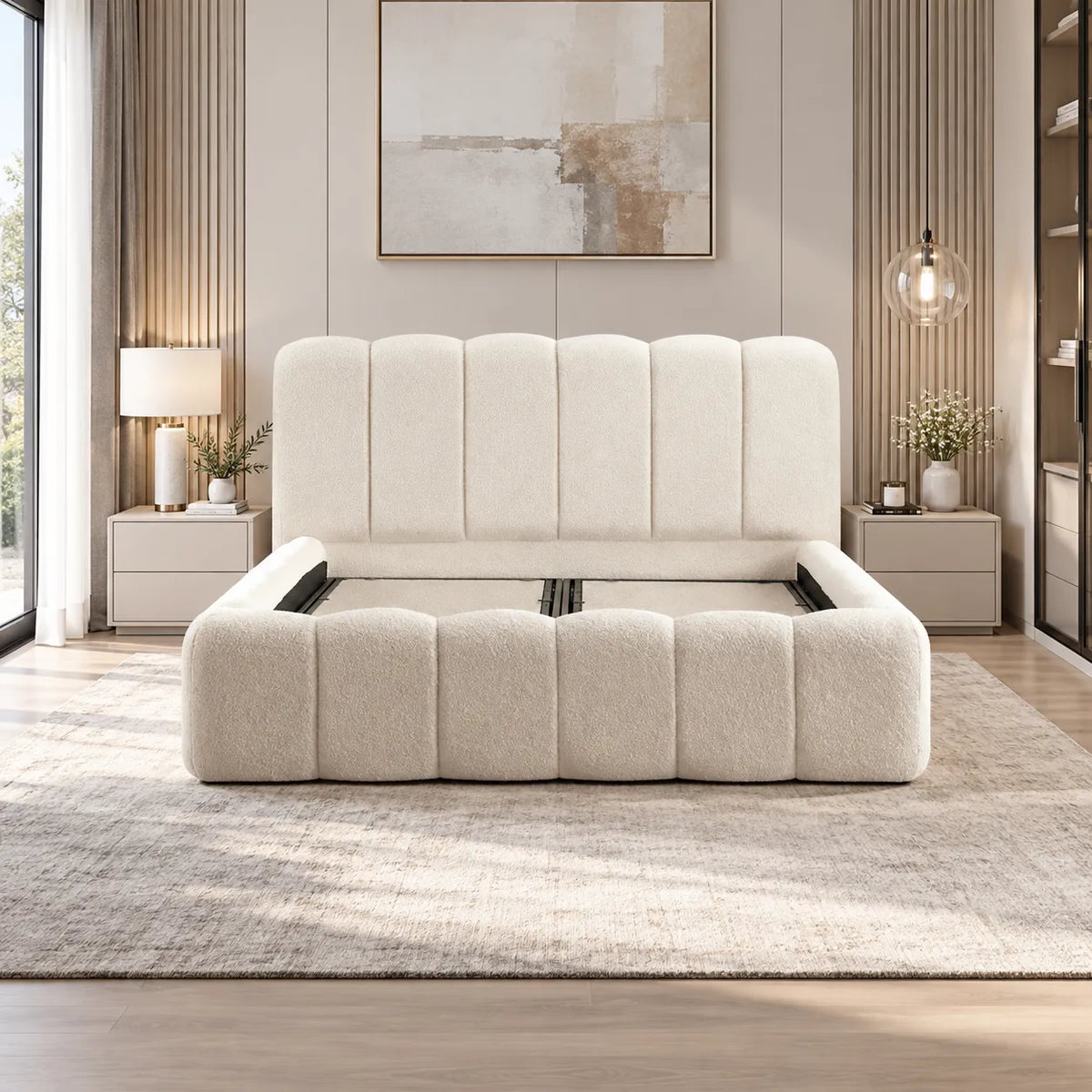 Lit Coffre Alya Chenille Blanc Cassé
