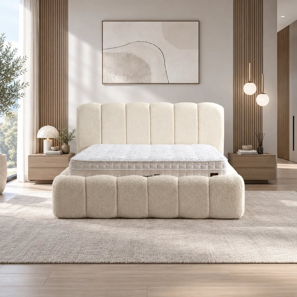 Lit Coffre Alya Chenille Blanc Cassé