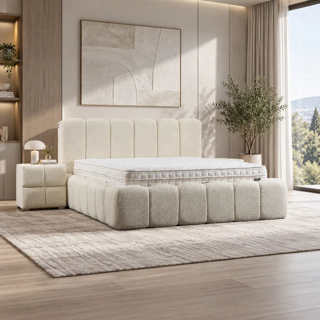 Lit Coffre Alya Chenille Blanc Cassé