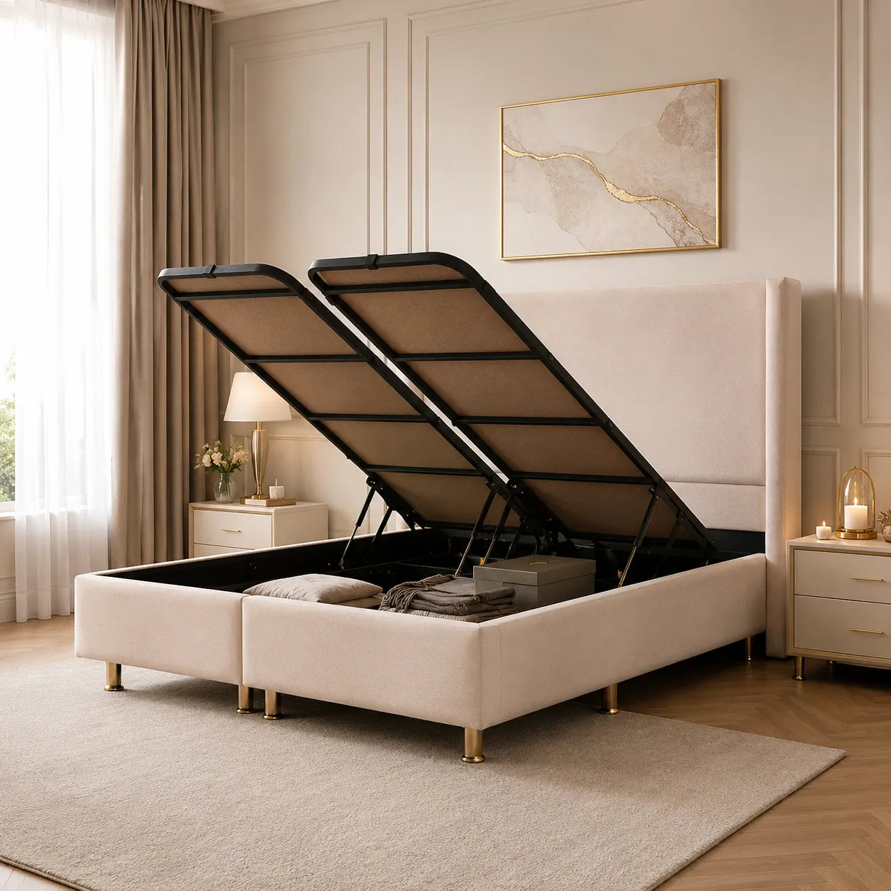Lit Coffre COCO BLANC ECRU - Velours