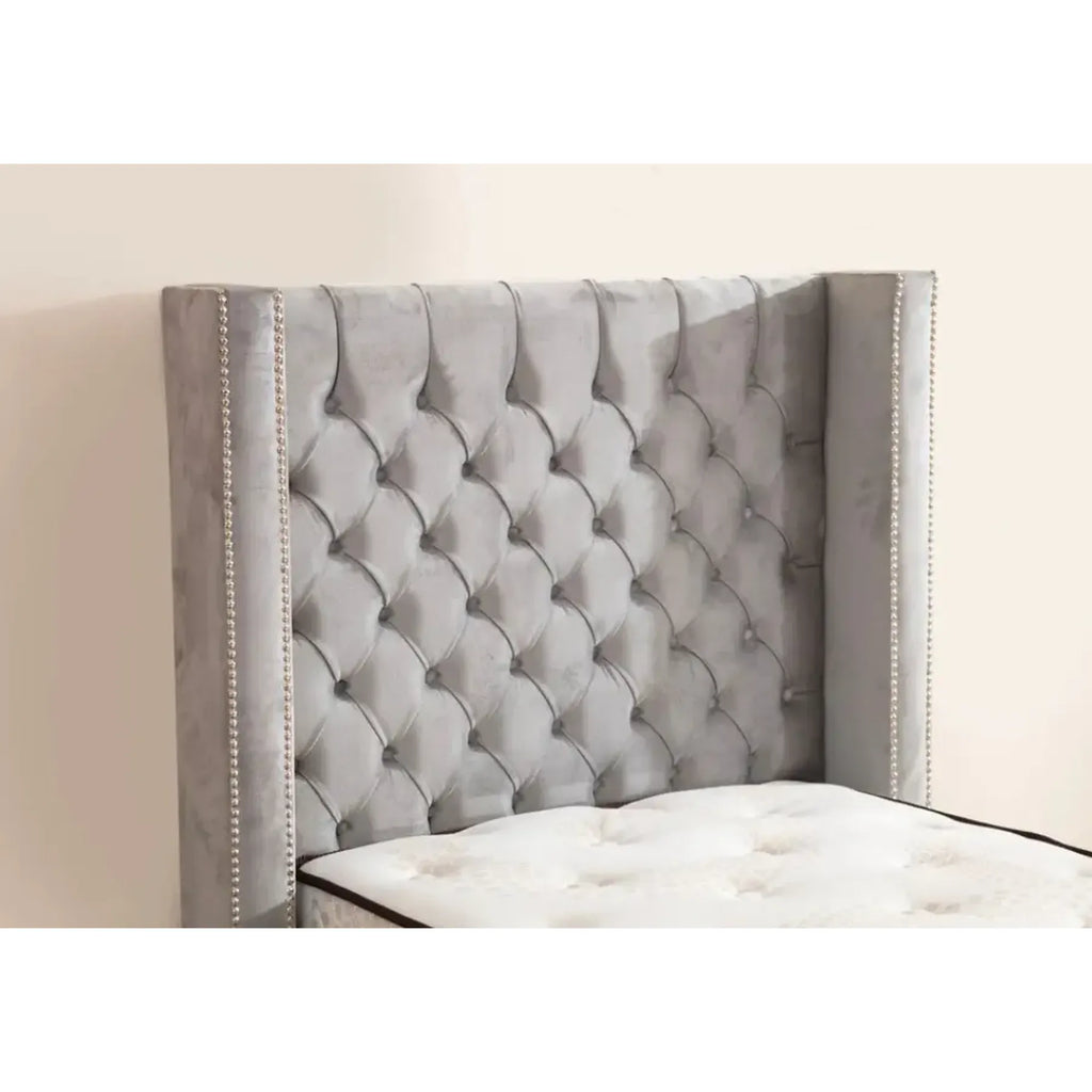 Lit Coffre Enfant CLOUTE 90x190 - Velours capitonné
