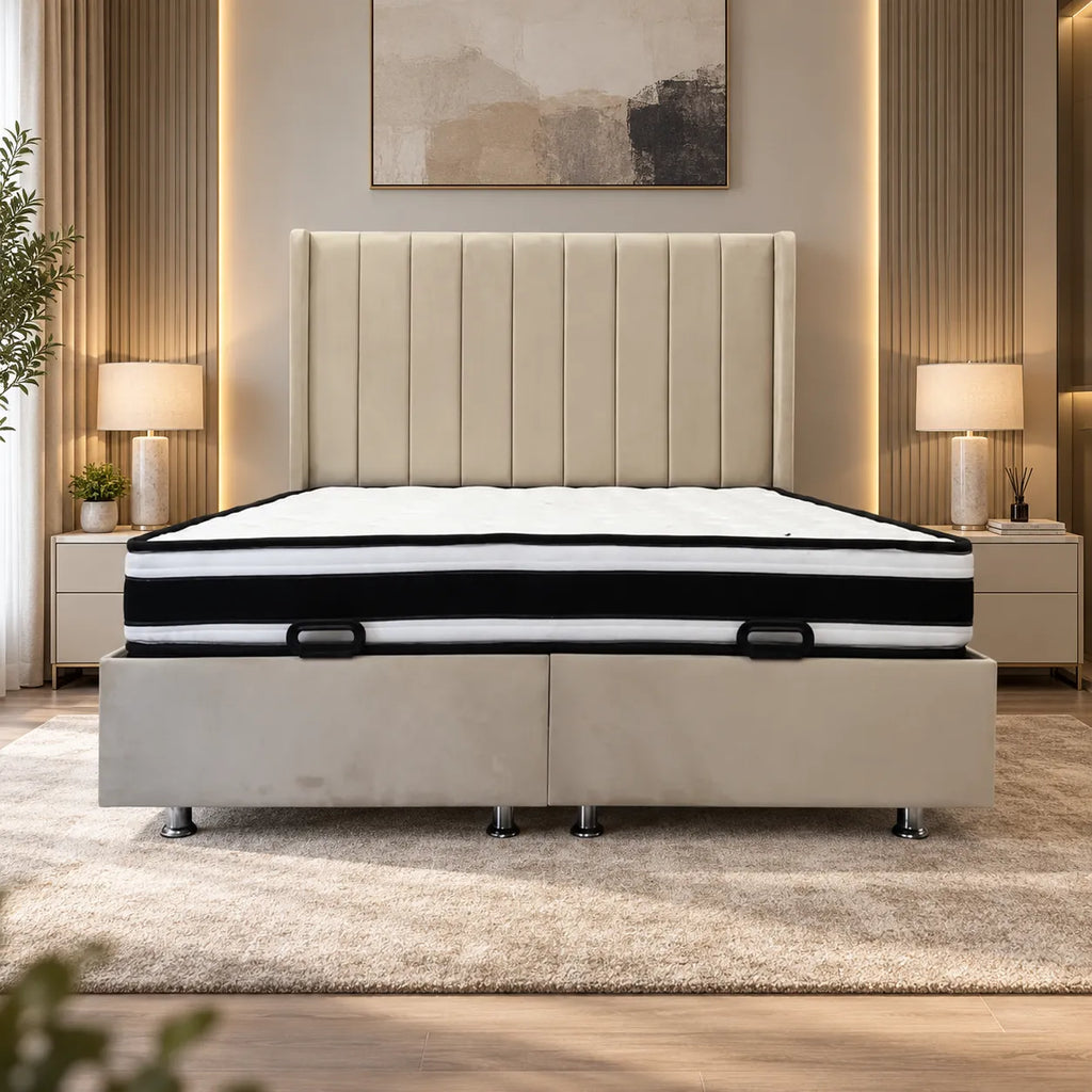 Lit Coffre Italian Piano Velours Beige