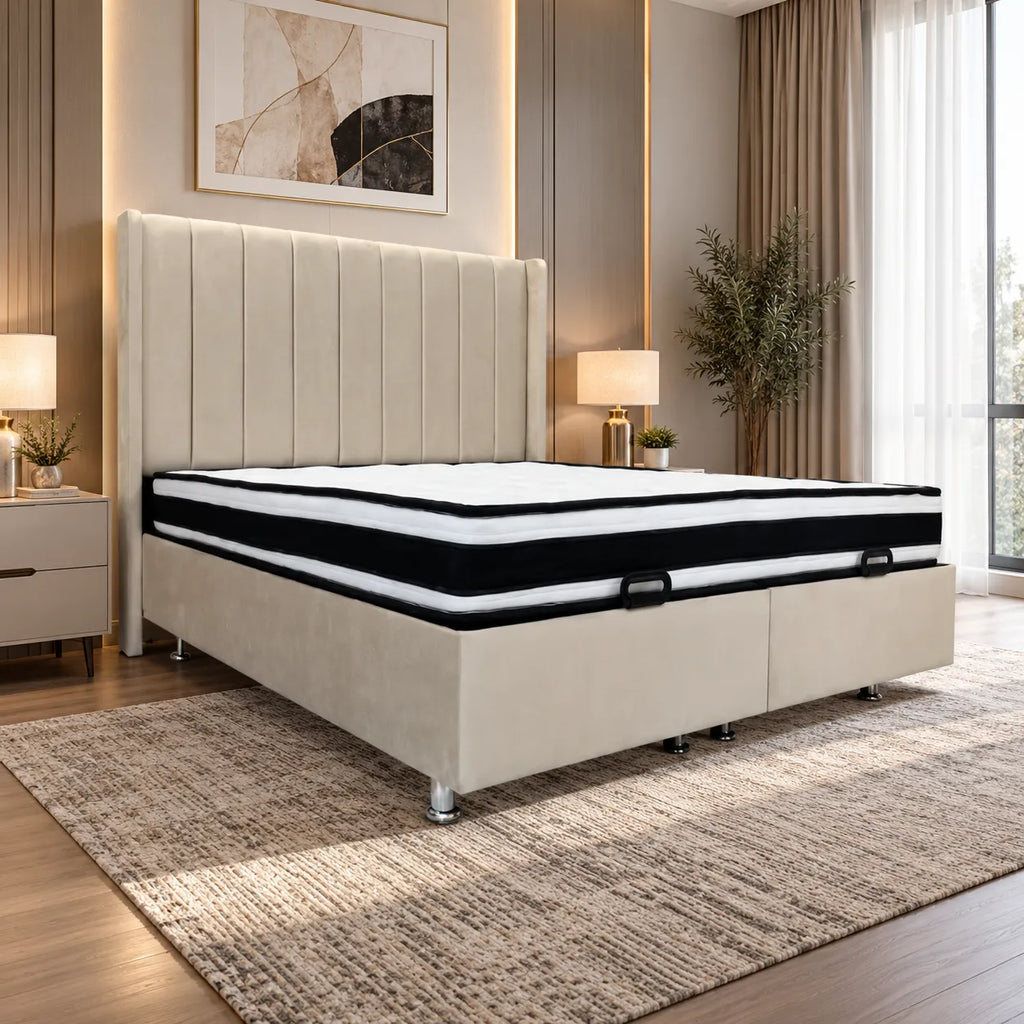 Lit Coffre Italian Piano Velours Beige