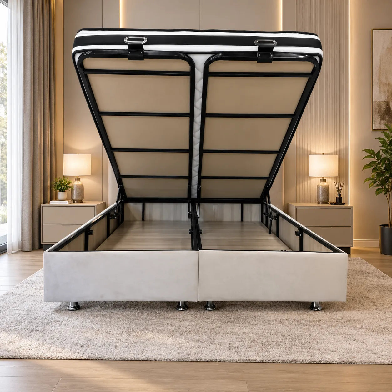 Lit Coffre Italian Piano Velours Beige
