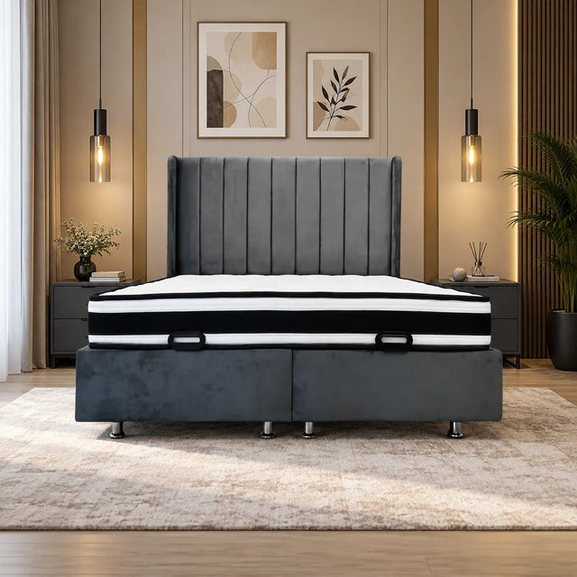 Lit Coffre Italian Piano Velours Gris