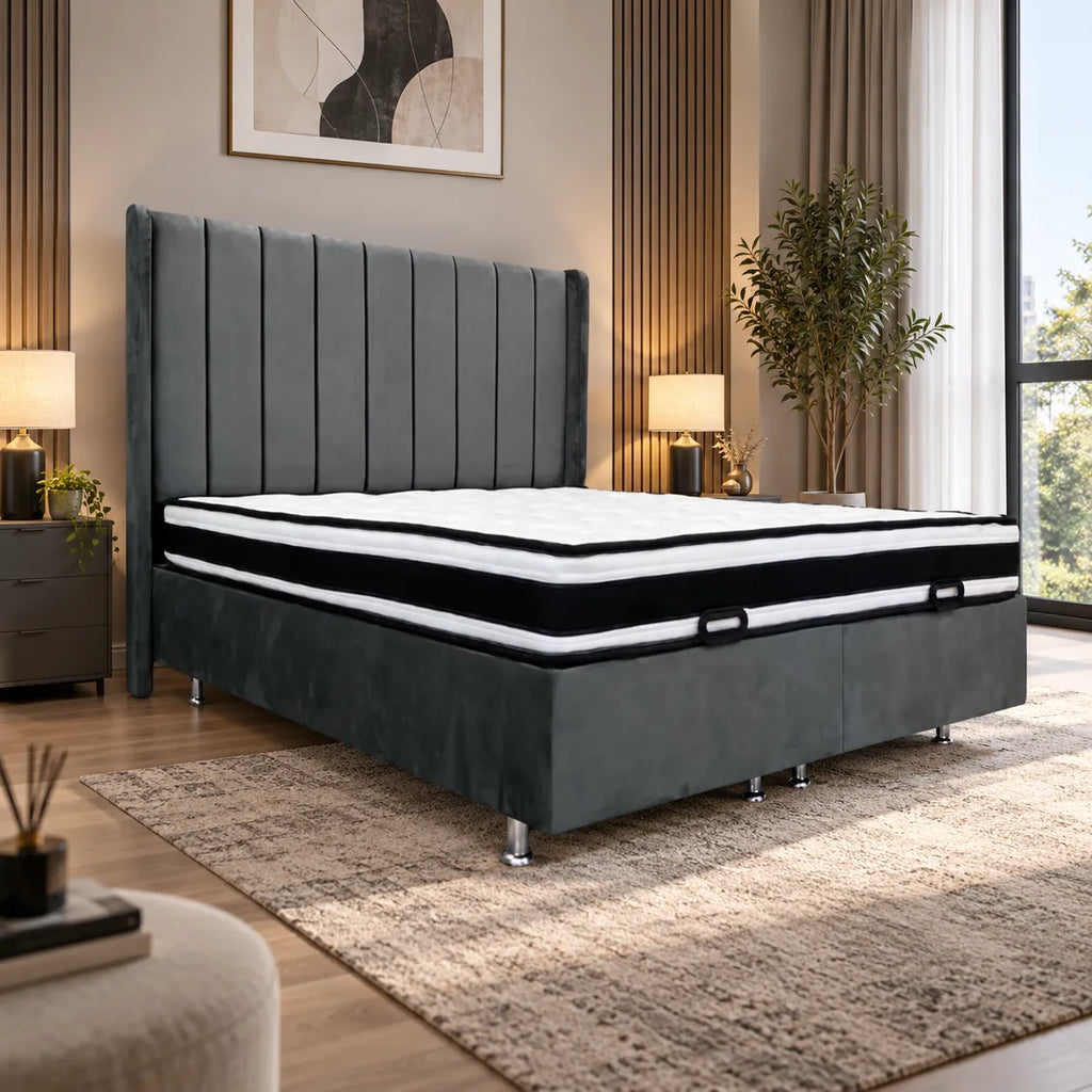 Lit Coffre Italian Piano Velours Gris