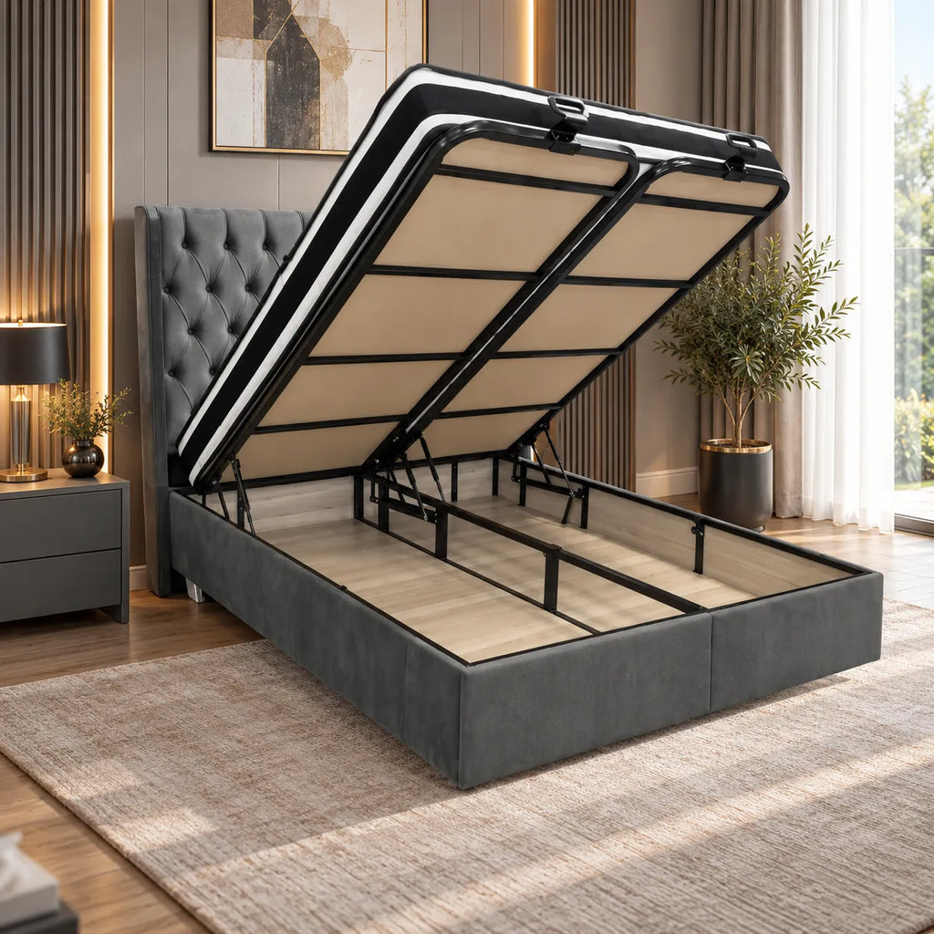 Lit Coffre Italian capitonné Velours Gris