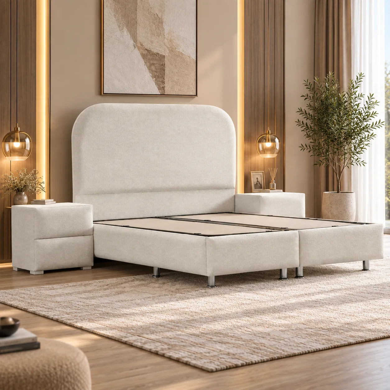 Lit Coffre Jade Chenille Blanc Cassé
