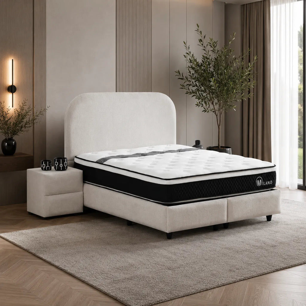 Lit Coffre Jade Chenille Blanc Cassé