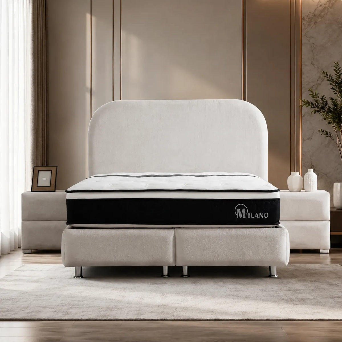 Lit Coffre Jade Chenille Blanc Cassé