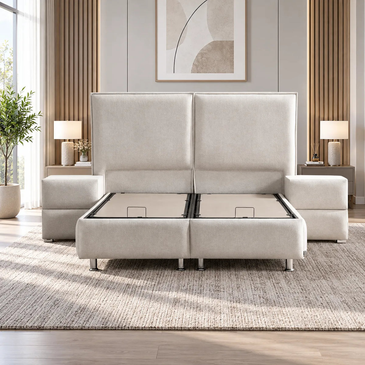 Lit Coffre Maya Chenille Blanc Cassé