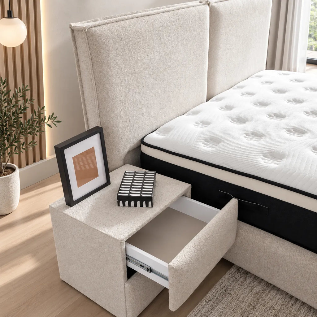 Lit Coffre Maya Chenille Blanc Cassé