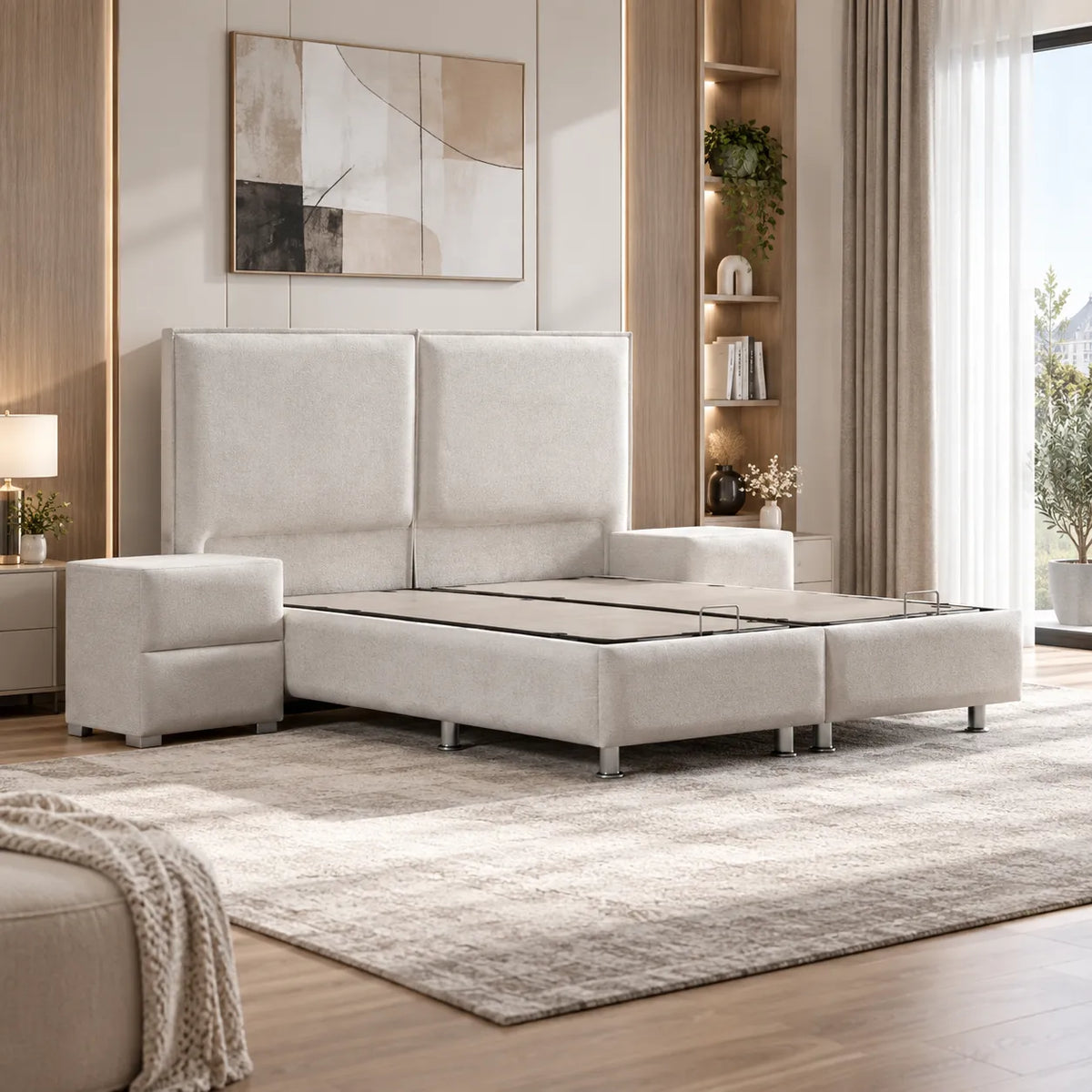 Lit Coffre Maya Chenille Blanc Cassé