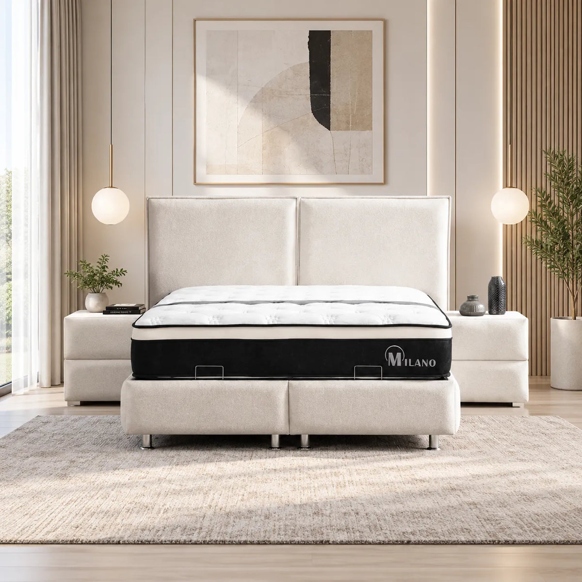 Lit Coffre Maya Chenille Blanc Cassé