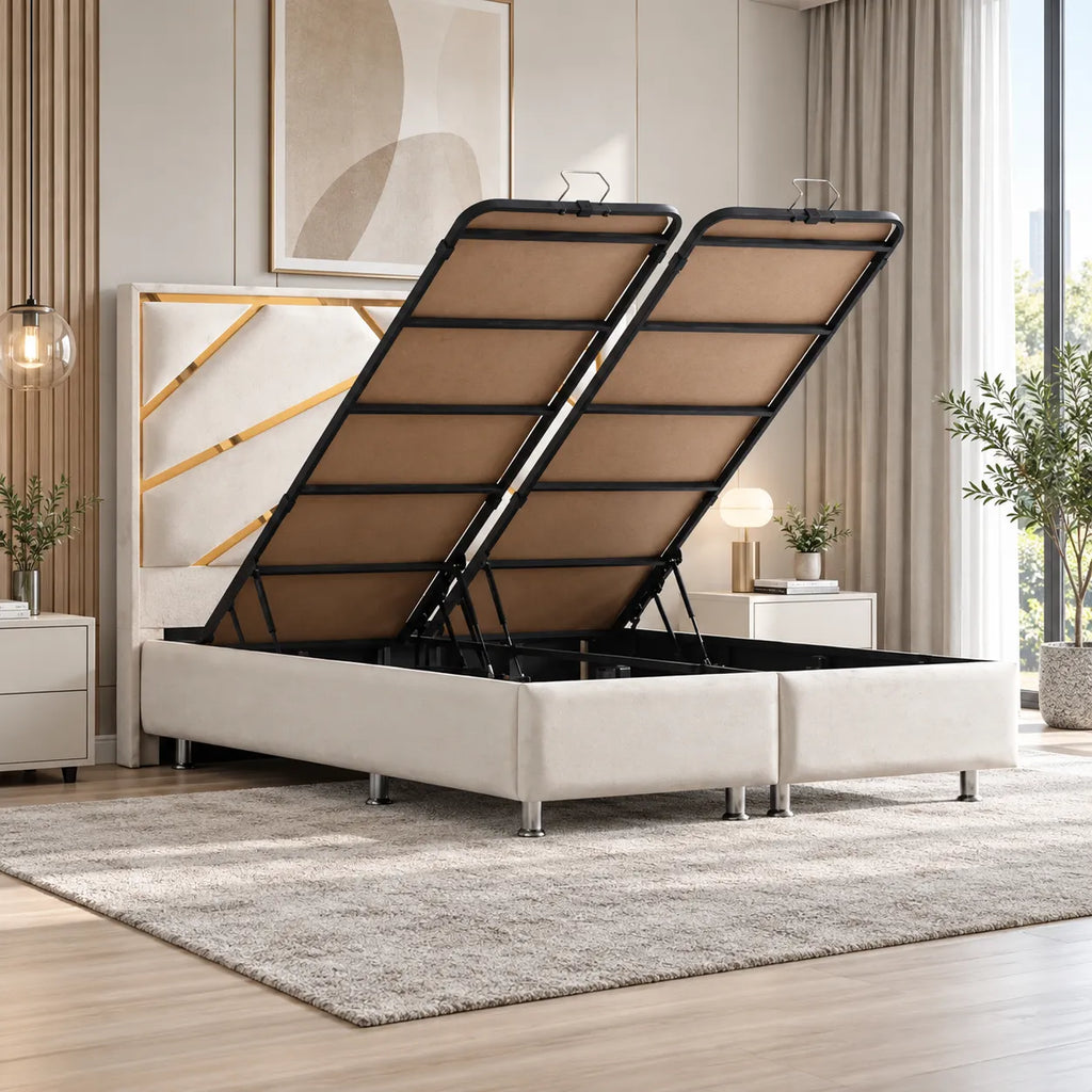 Lit Coffre PARMA BLANC CASSE - Velours