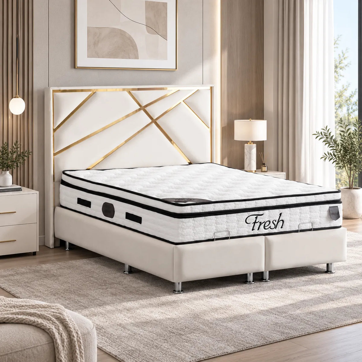 Lit Coffre PARMA BLANC CASSE - Velours