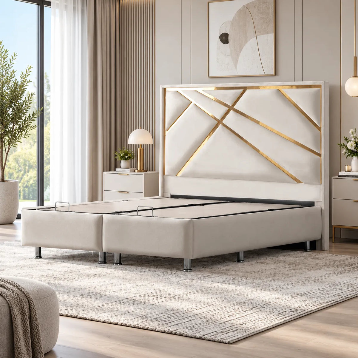 Lit Coffre PARMA BLANC CASSE - Velours