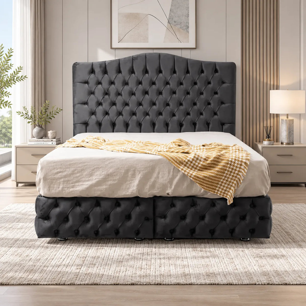 Lit Coffre Paris Velours avec tête de Lit Embourrée 140x190CM