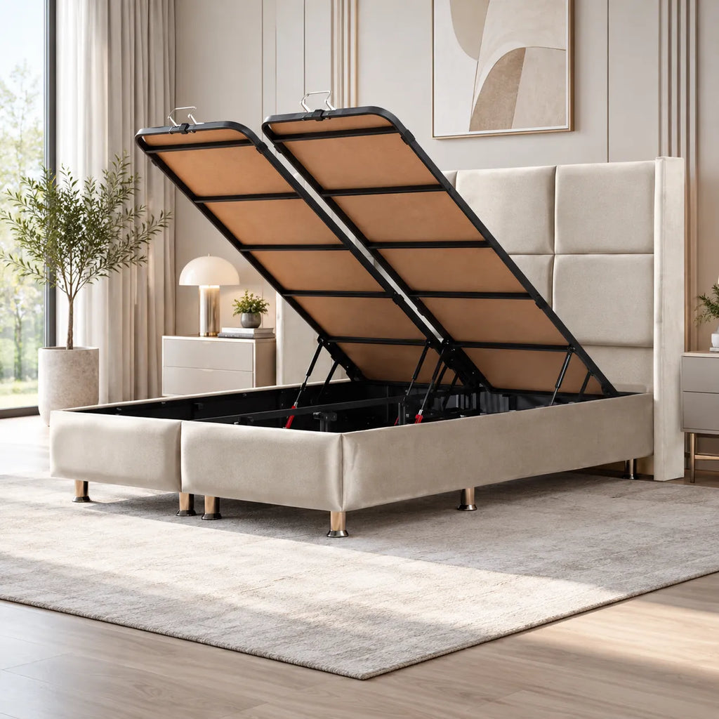 Lit Coffre RIO BEIGE - Velours
