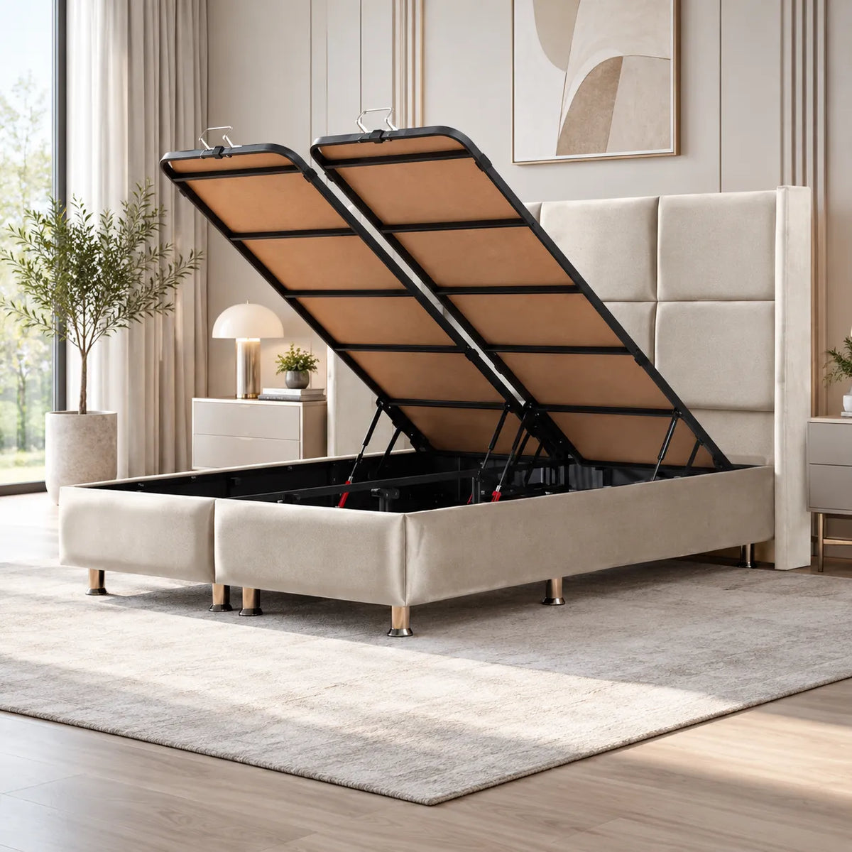 Lit Coffre RIO BEIGE - Velours