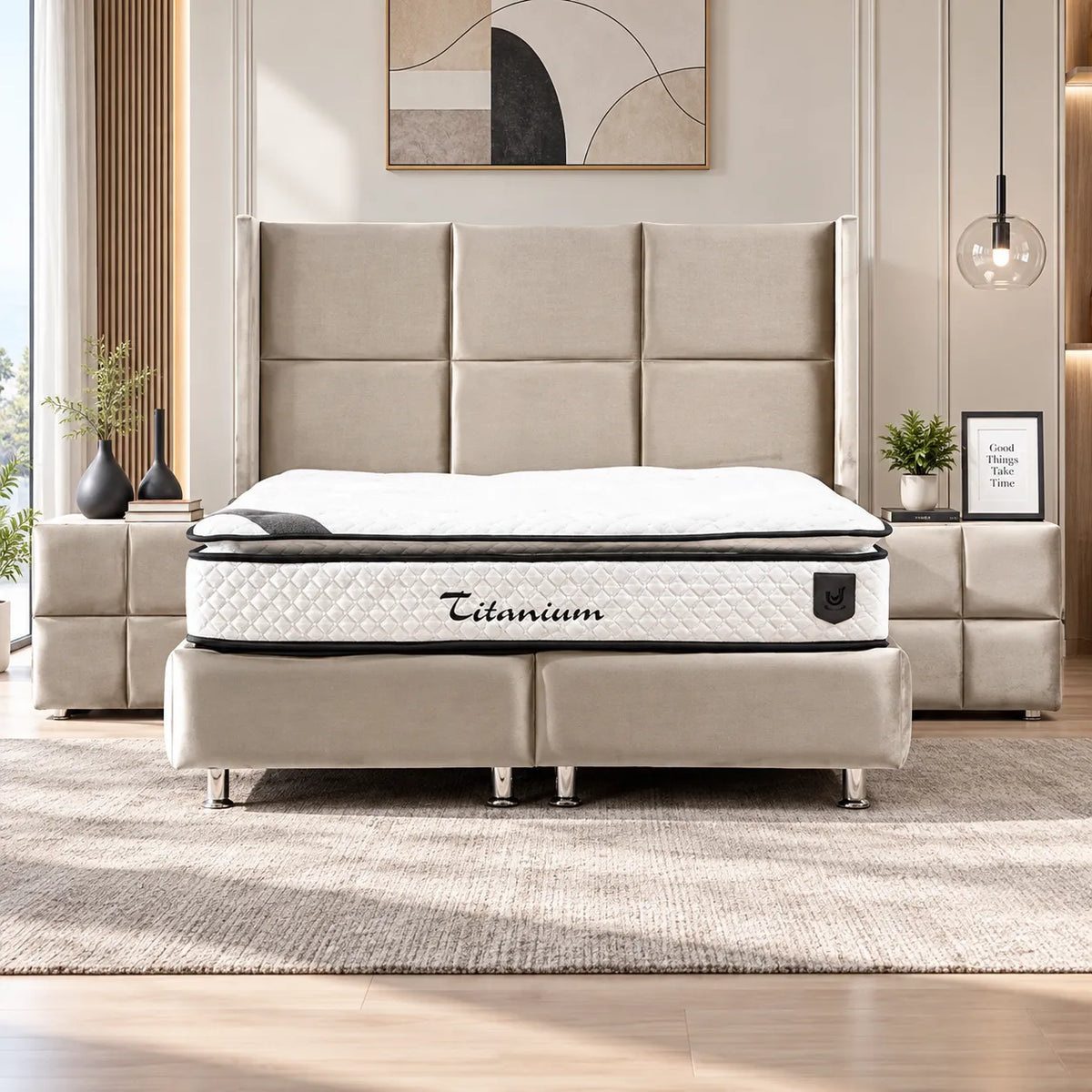 Lit Coffre RIO BEIGE - Velours