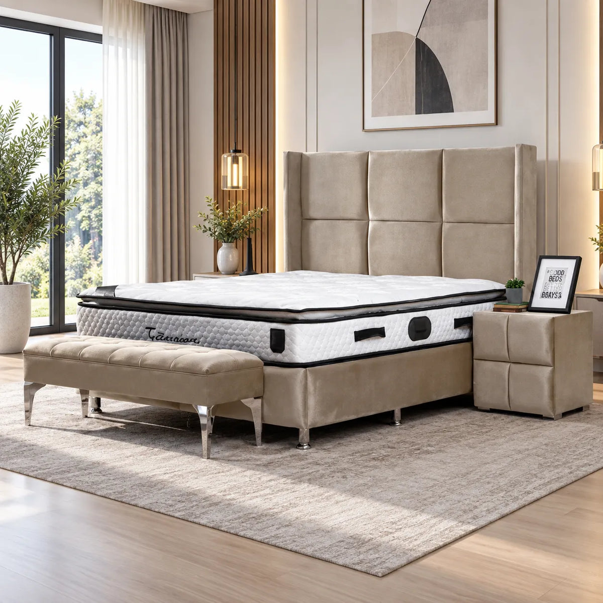 Lit Coffre RIO BEIGE - Velours