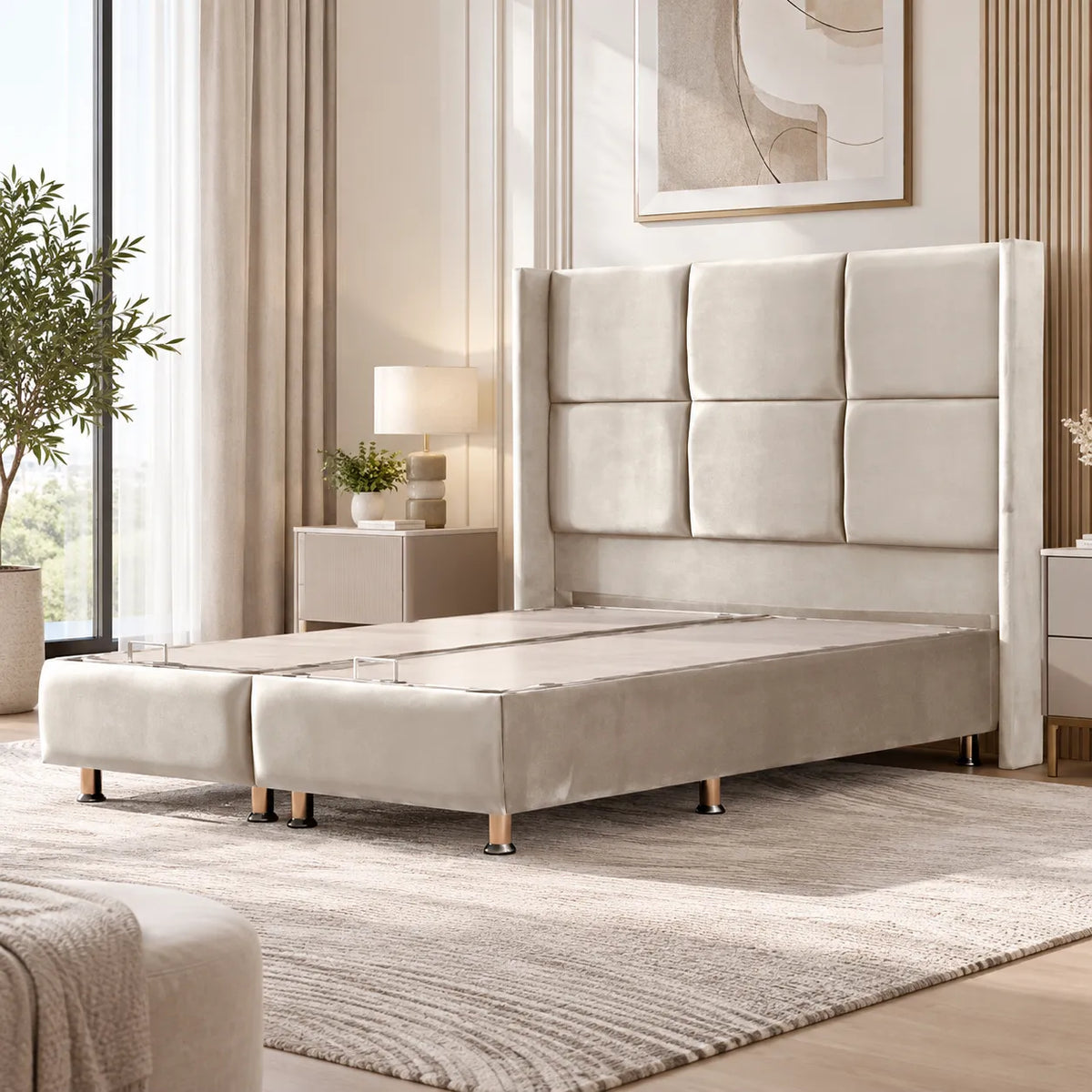 Lit Coffre RIO BEIGE - Velours