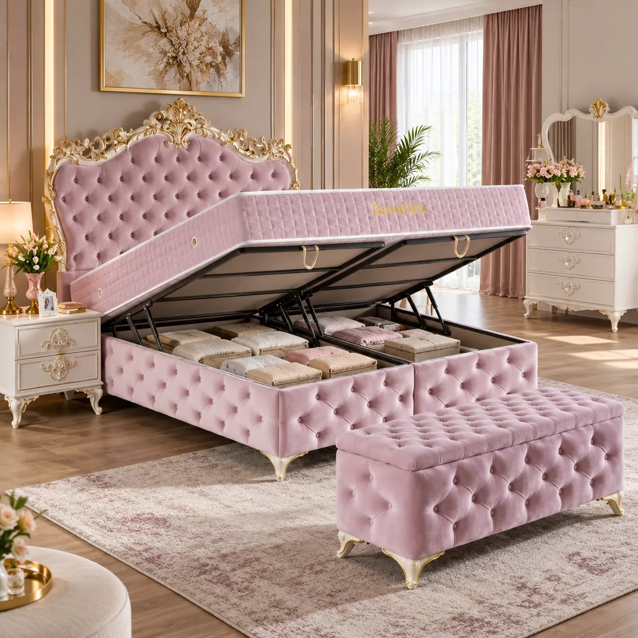 Lit Coffre Royal 180x200 cm avec Pied Ore