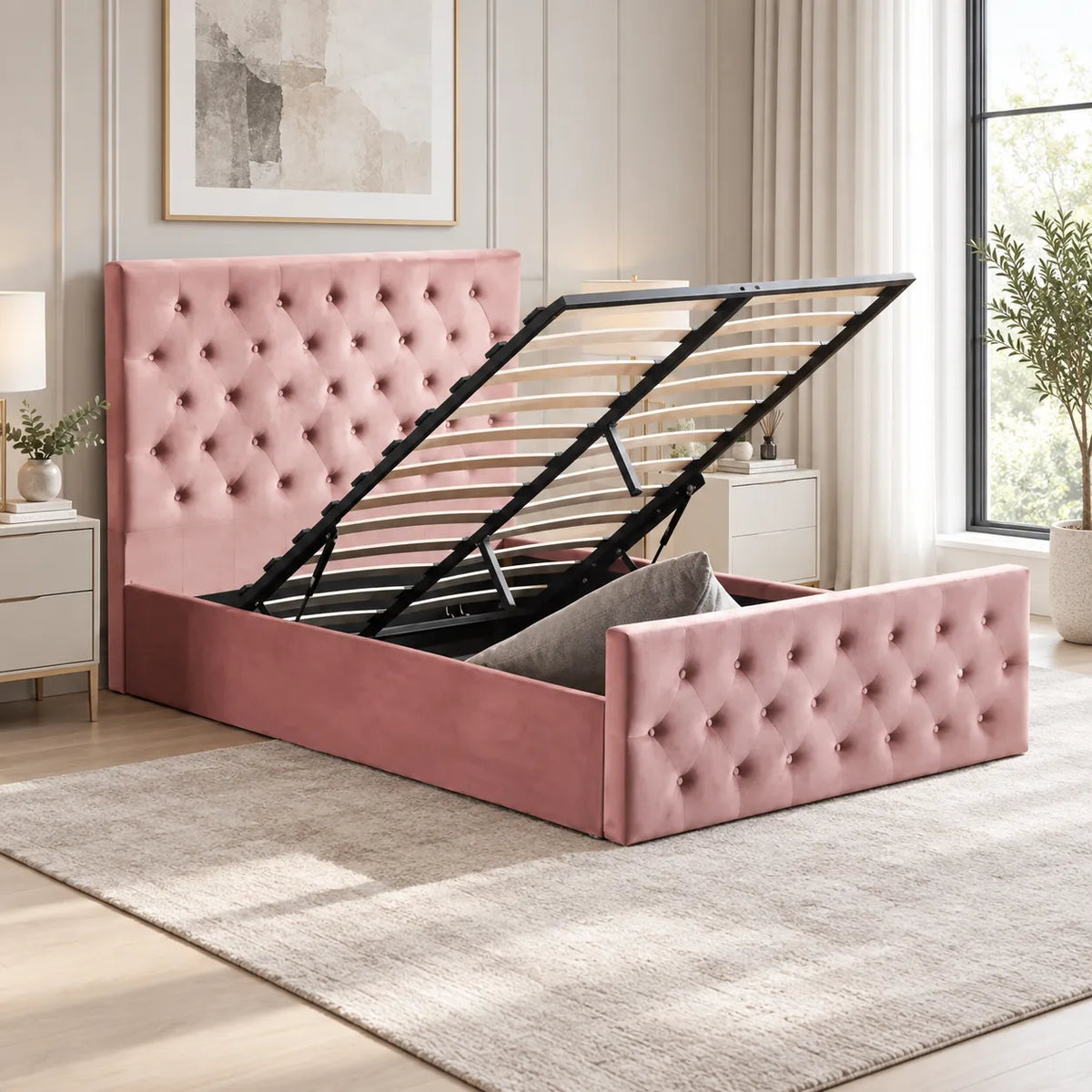 Lit Coffre Velours avec Diamant JULIA 160x200