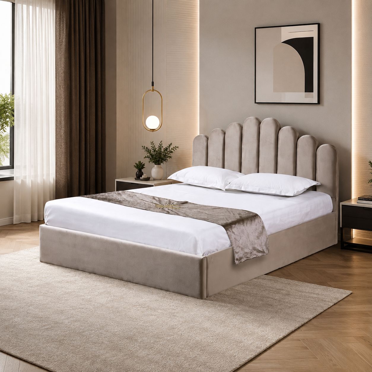 Lit Doha Velours 160x200 cm avec Coffre