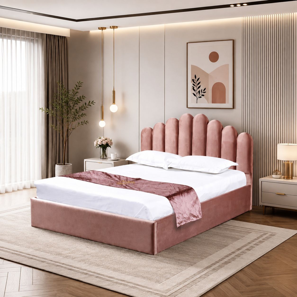 Lit Doha Velours 160x200 cm avec Coffre
