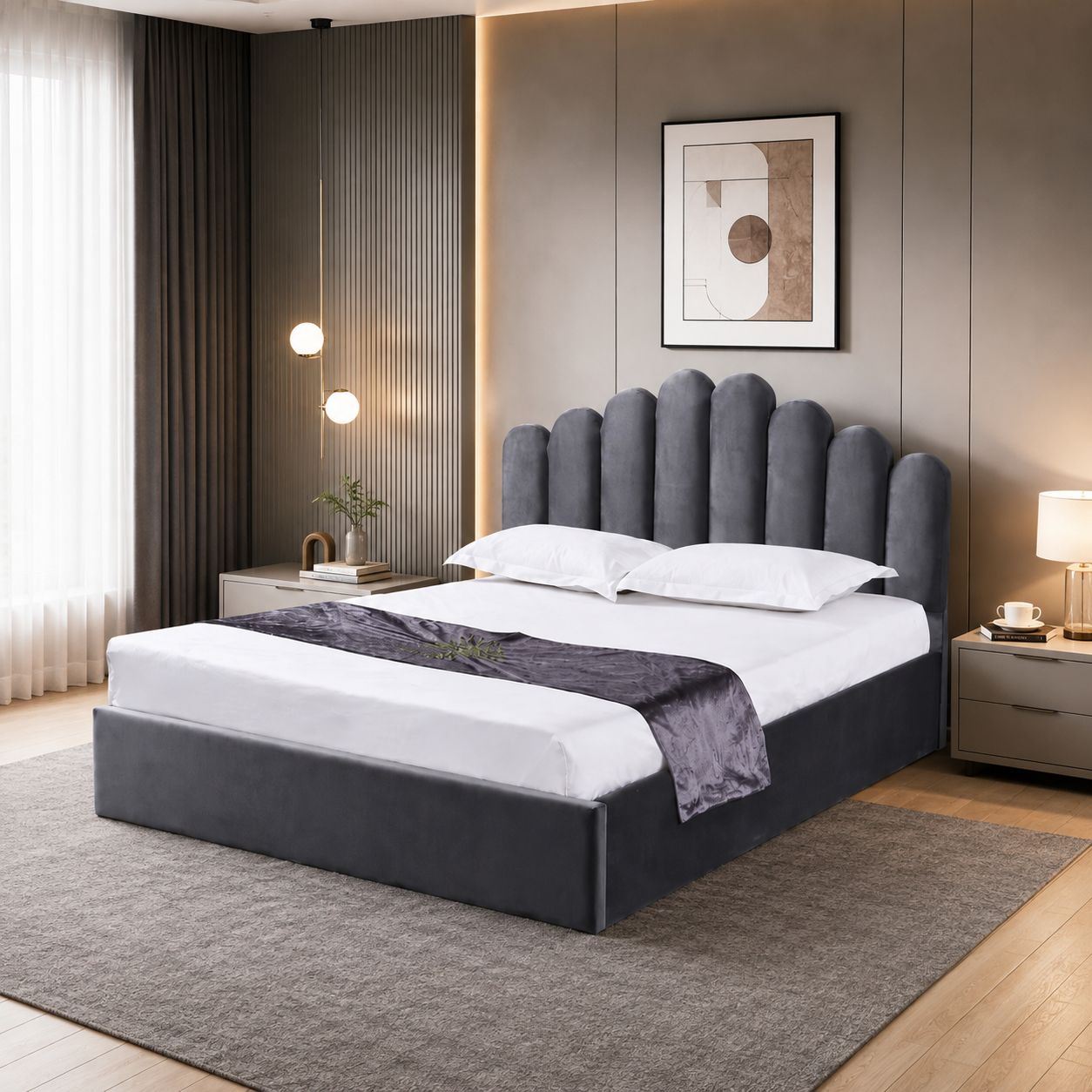 Lit Doha Velours 160x200 cm avec Coffre
