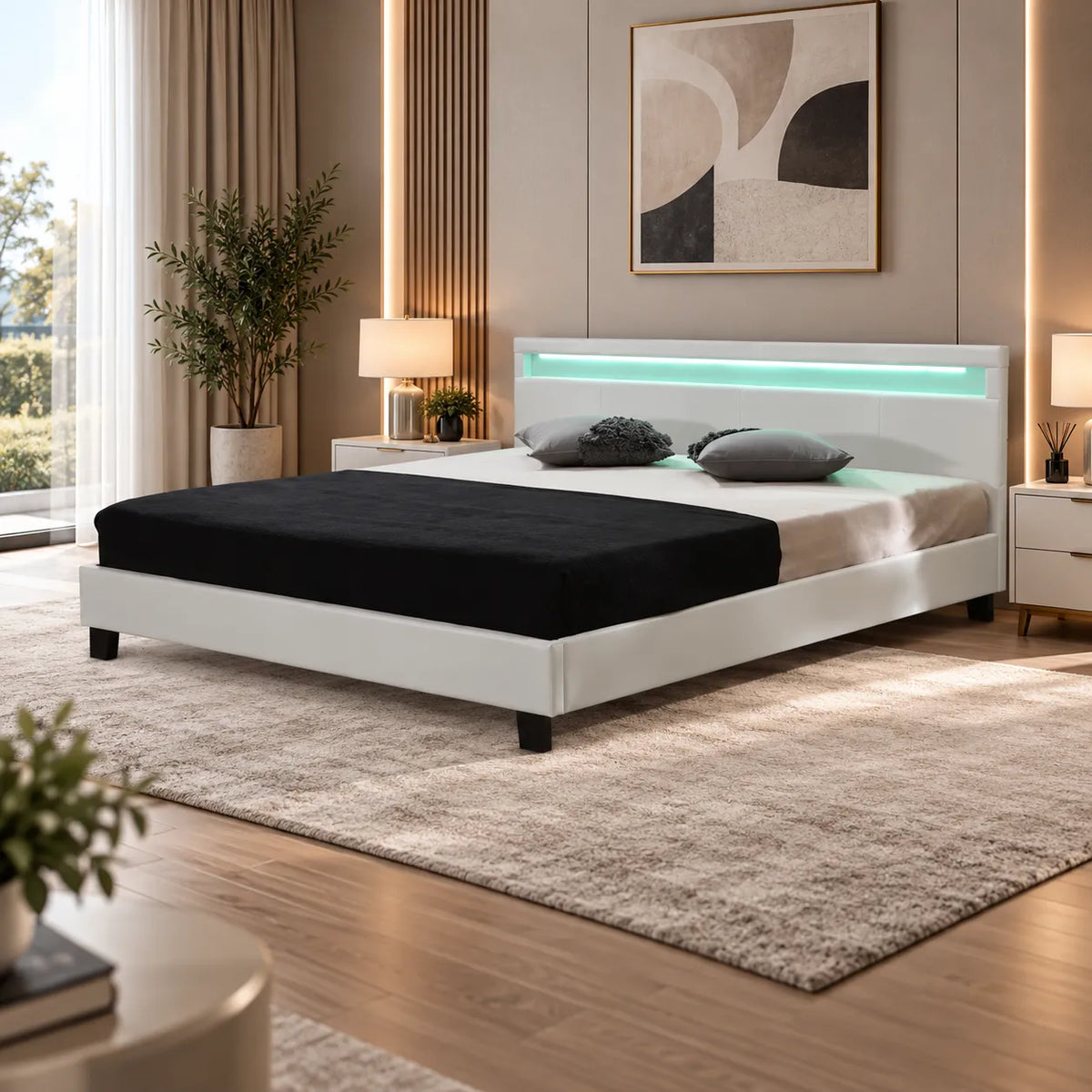 Lit LED avec Sommier Blanc
