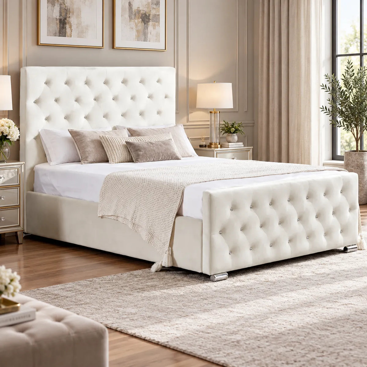 Lit PRESTIGE CAPITONNE avec DIAMANT Velours 140190
