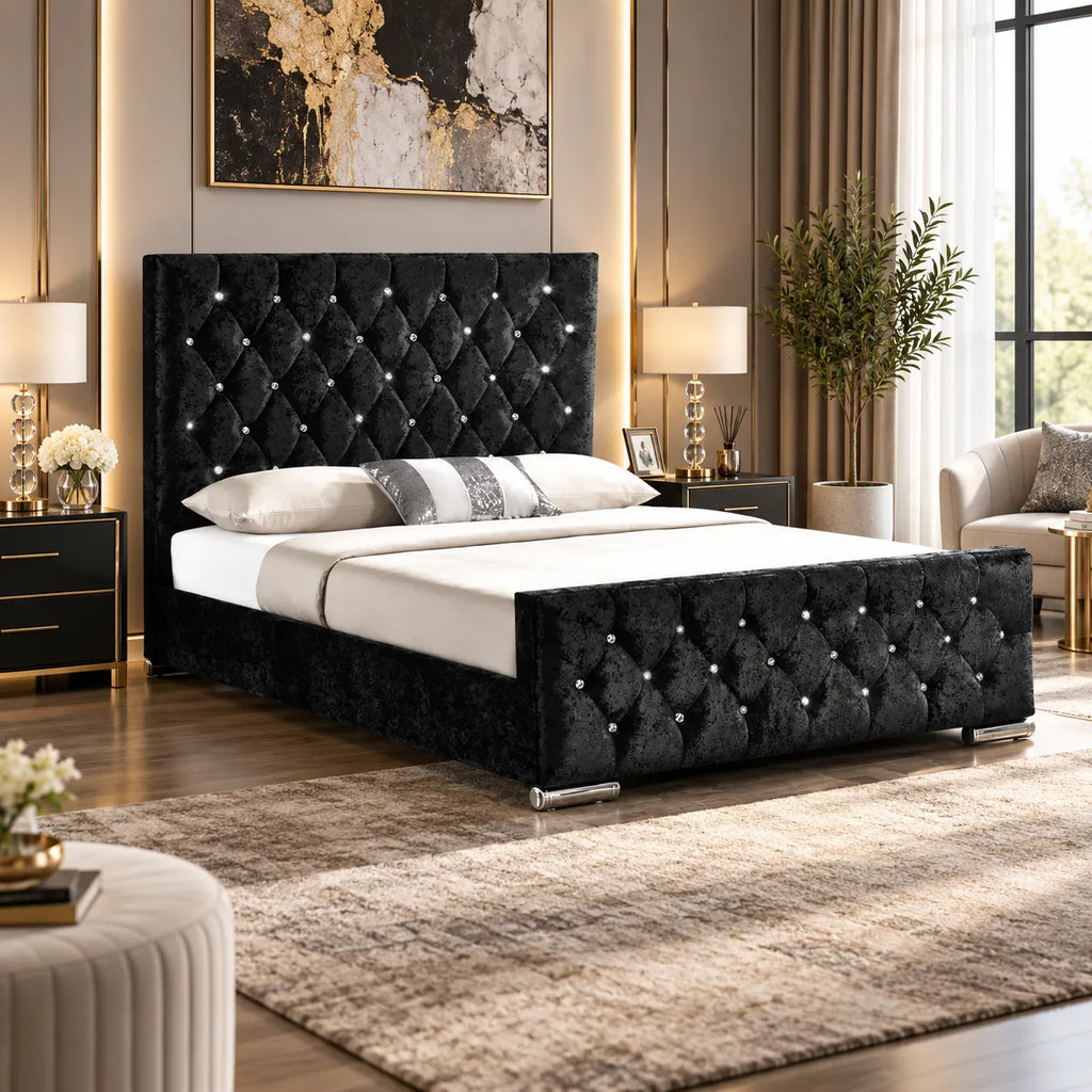 Lit PRESTIGE CAPITONNE avec DIAMANT Velours 140190