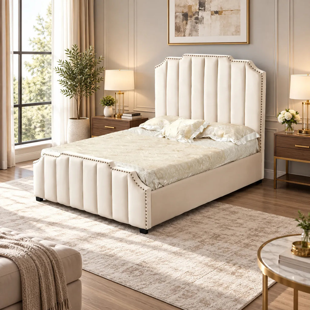 Lit Pepper Capitonné en Ligne 160x200 cm - Velours Premium