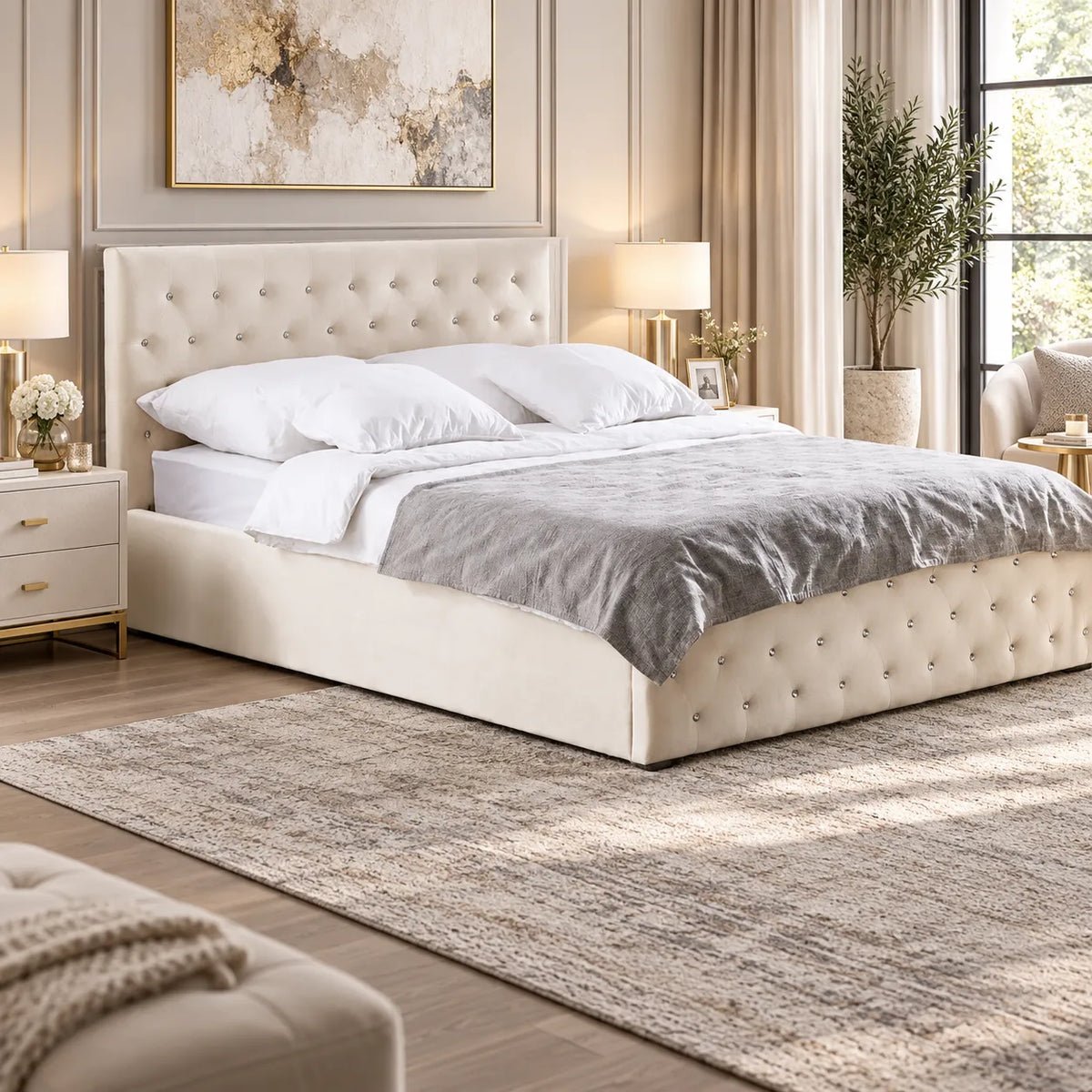 Lit Prestige Capitonné avec Diamant Velours 160x200 cm