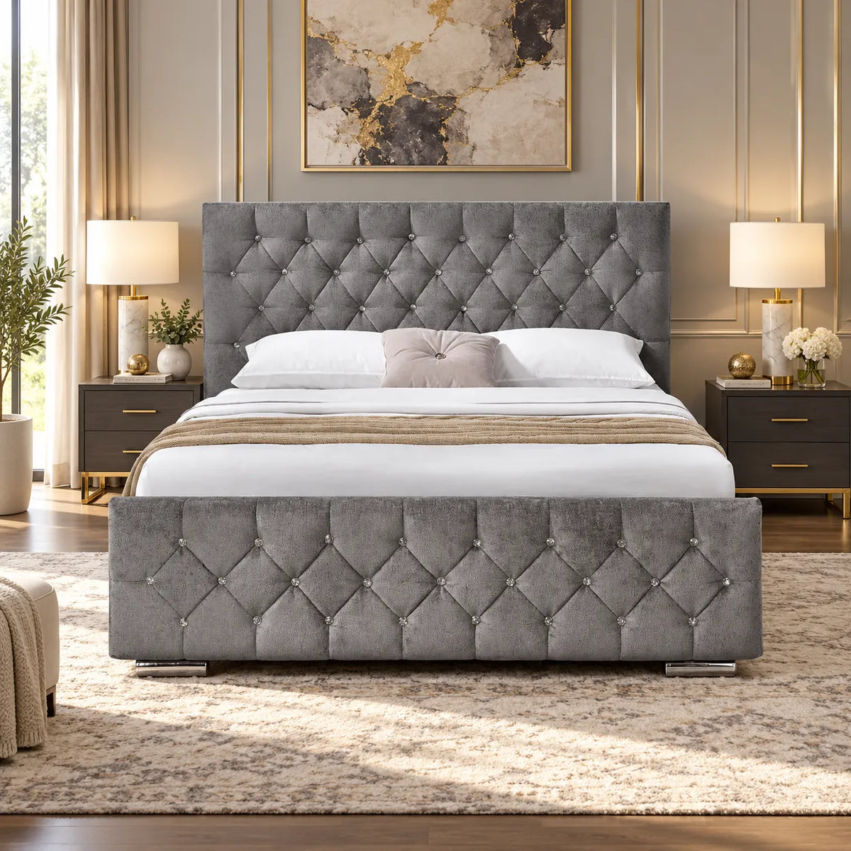 Lit Prestige Capitonné avec Diamant Velours 160x200 cm