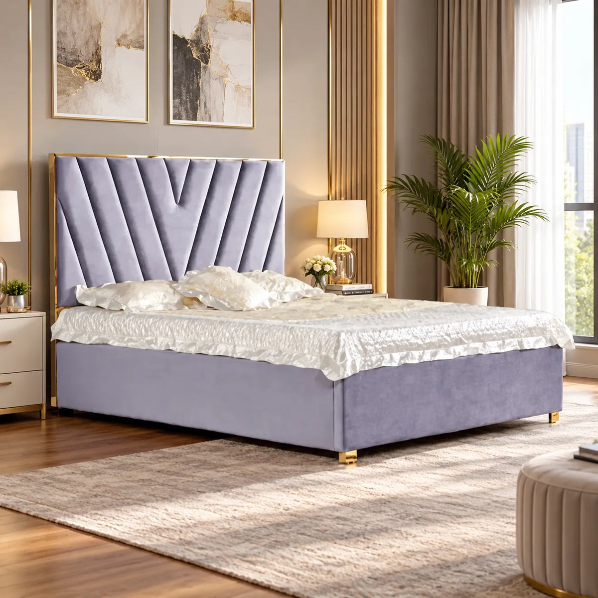 Lit Velours Design Doré DINA 160x200
