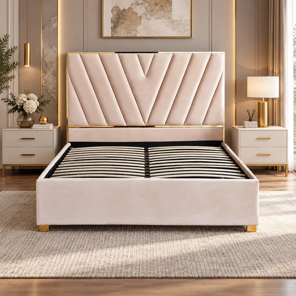 Lit Velours Design Doré DINA 160x200