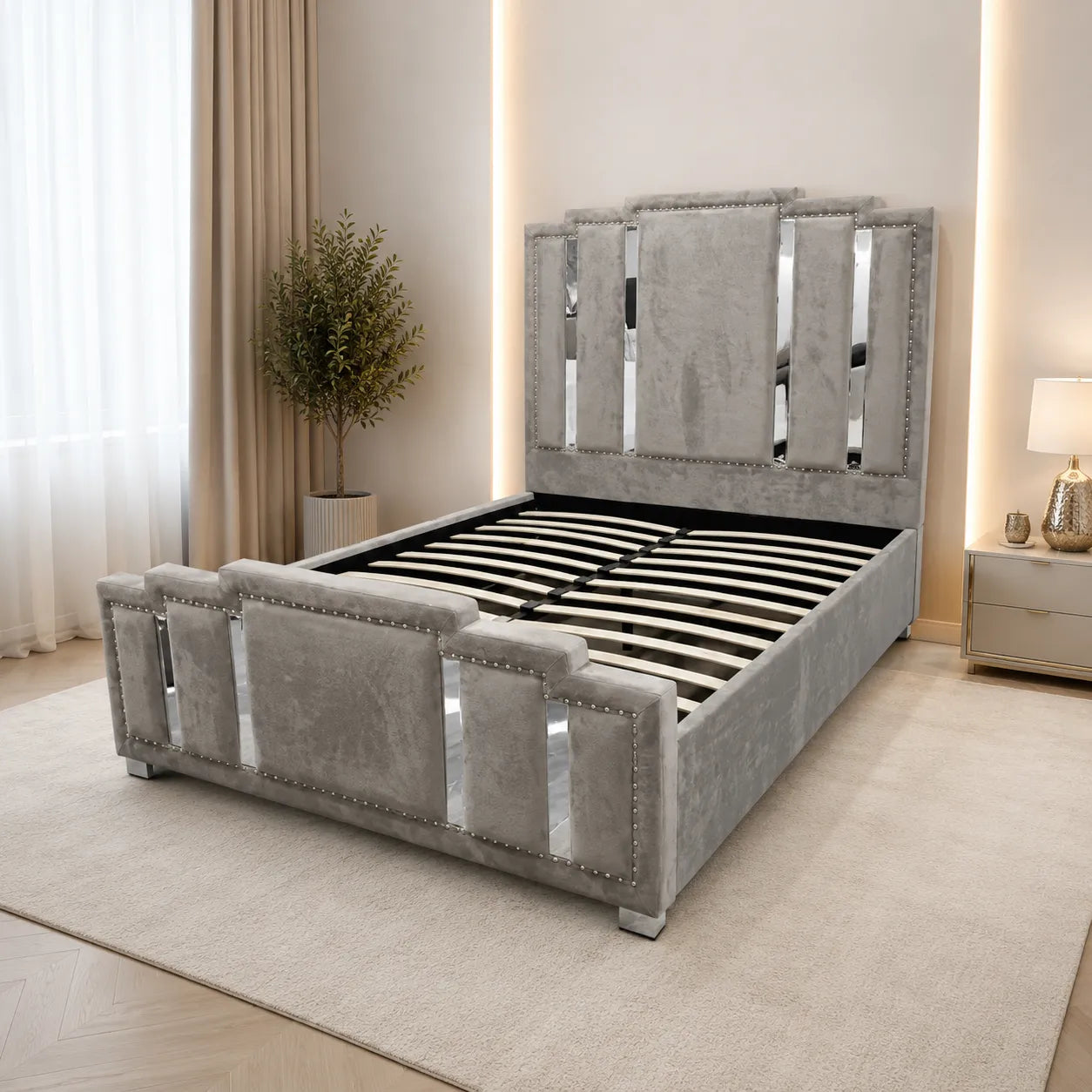 Lit Velours avec Sommier 160x200