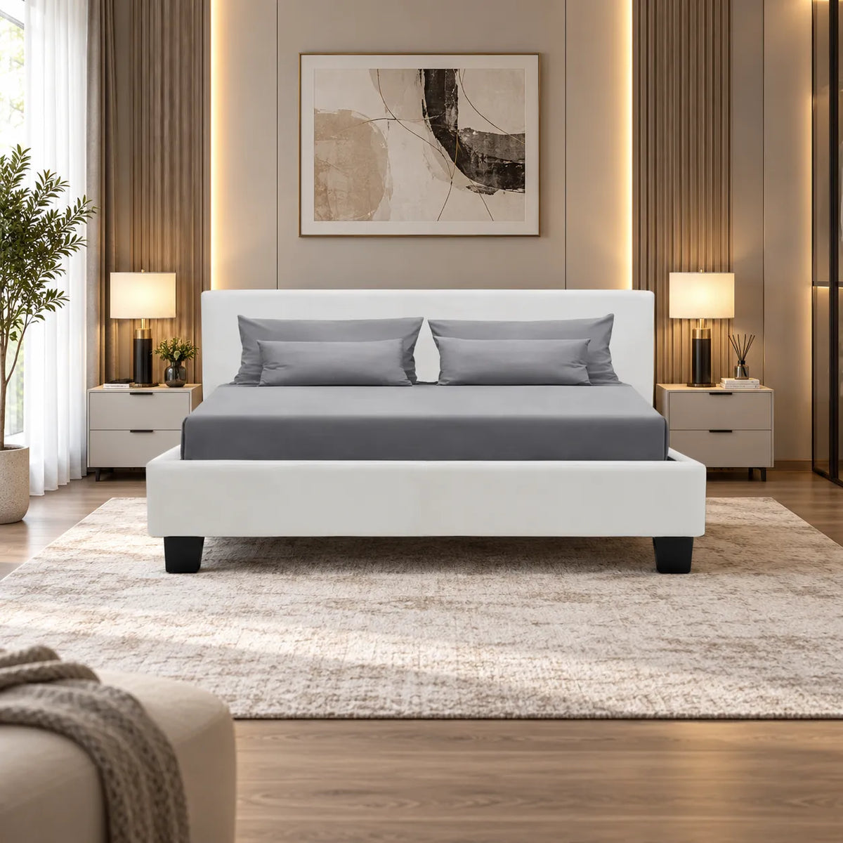 Lit avec Sommier 140x190 - 160x200 Blanc