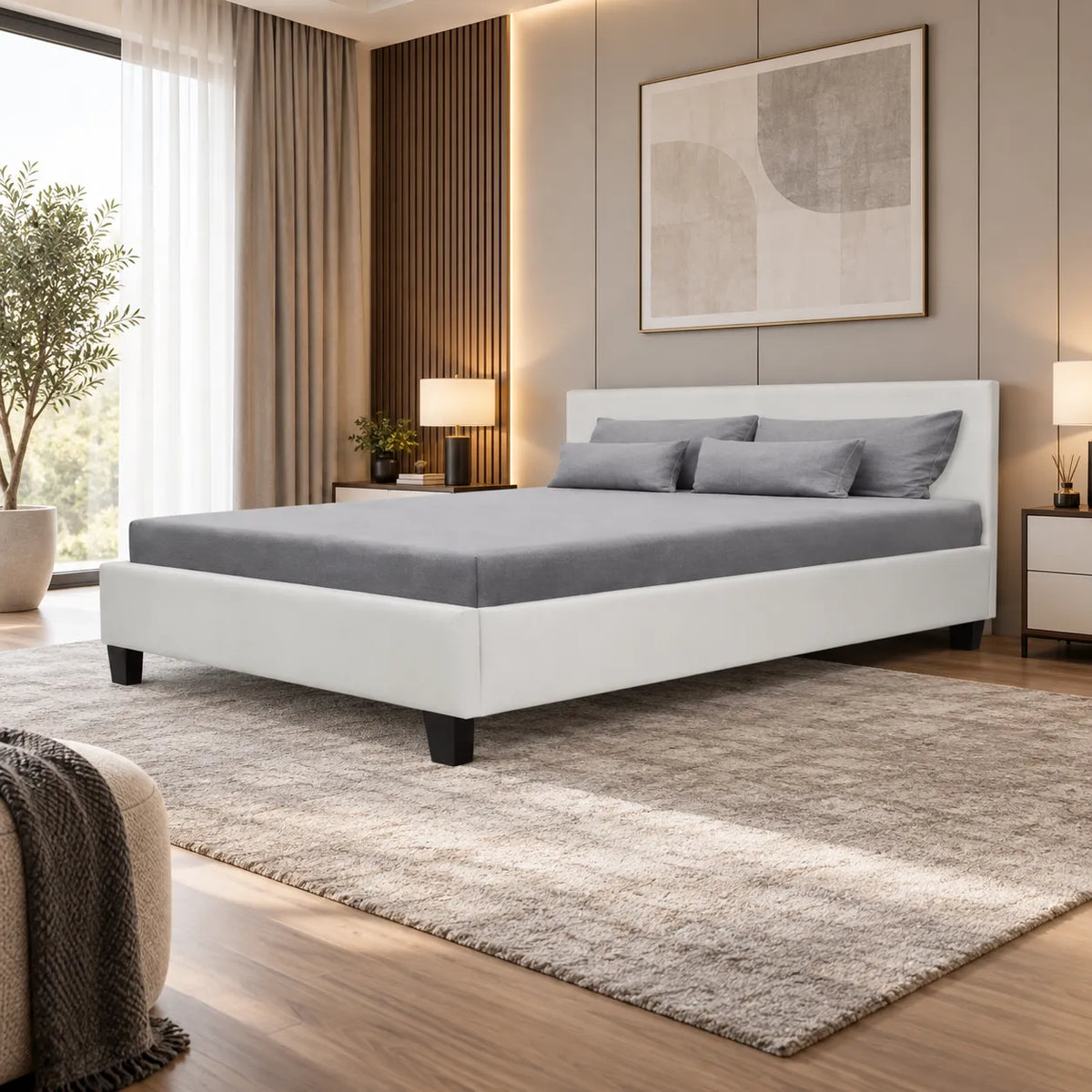 Lit avec Sommier 140x190 - 160x200 Blanc