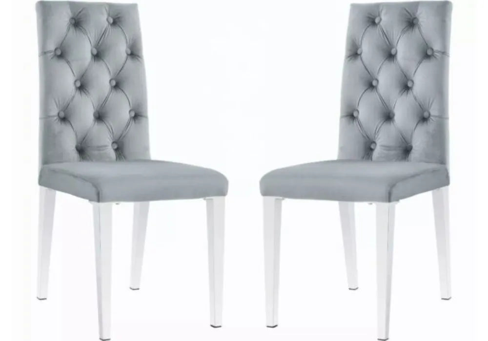Lot De 6 Chaises Nevada Capitonne Avec Boutons Chrome Velours